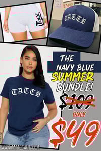 Image 1 of 60% off!!! NAVY BLUE TATTD OG TEE + NAVY&WHITE CAP + BIKER SHORTS BUNDLE!!! 💙