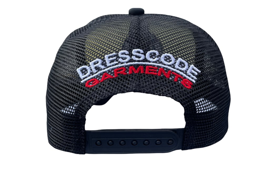 Image of PEACE LOVE and BALANCE foam trucker BLK/BLUE