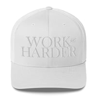 Image 4 of Work Harder Embroidered Trucker Cap with mesh back
