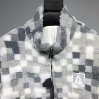 Image 3 of GREY CHECKERED SQUARE FLEECE JACKET