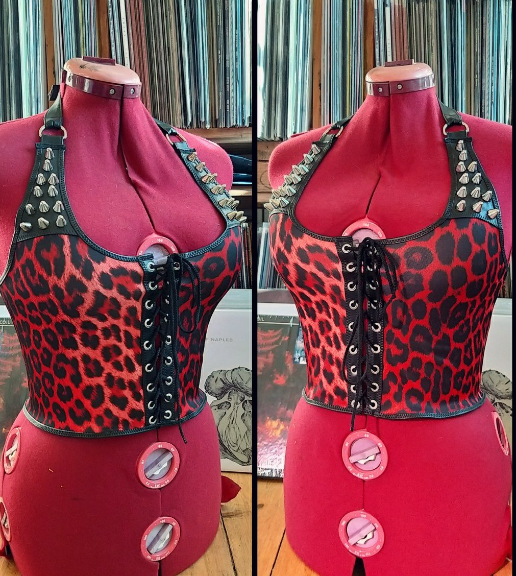 Image of Studded red leopard top S/M & M/L