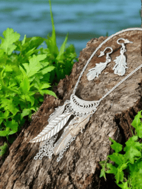Necklace/Earring Set - silver, feathers