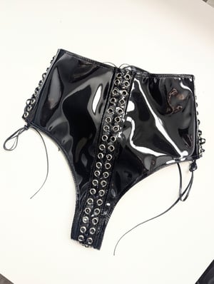 Image of SAMPLE - Infinity Lace Up Hotpants in black PVC II (Size S)