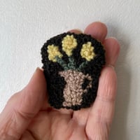 A jug of yellow flowers - wool embroidery brooch