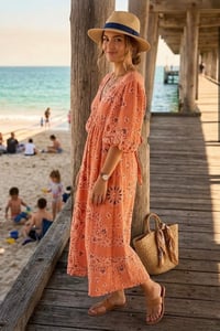 HALLIE PRINTED COTTON V-NECK DRESS