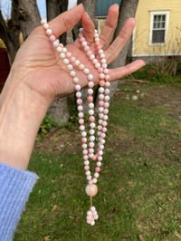 Image 5 of Pink Conch Shell Mala, Queen Conch Shell 108 Bead Japa Mala Hand Knotted Shell Necklace