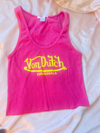 Image 3 of Von Dutch Pink Tank Top Yellow Logo