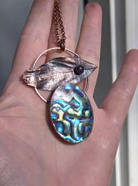 Image 3 of Electroformed duck feather, Abalone and Amethyst necklace