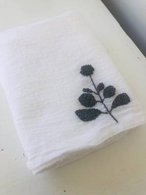 Image of Lille hand embroidered grey flower towel