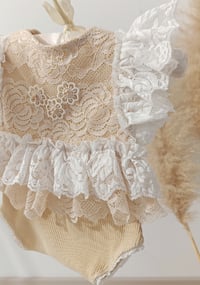 Image 8 of Photo prop newborn set - Livia - body-dress with headband (beige and off white)