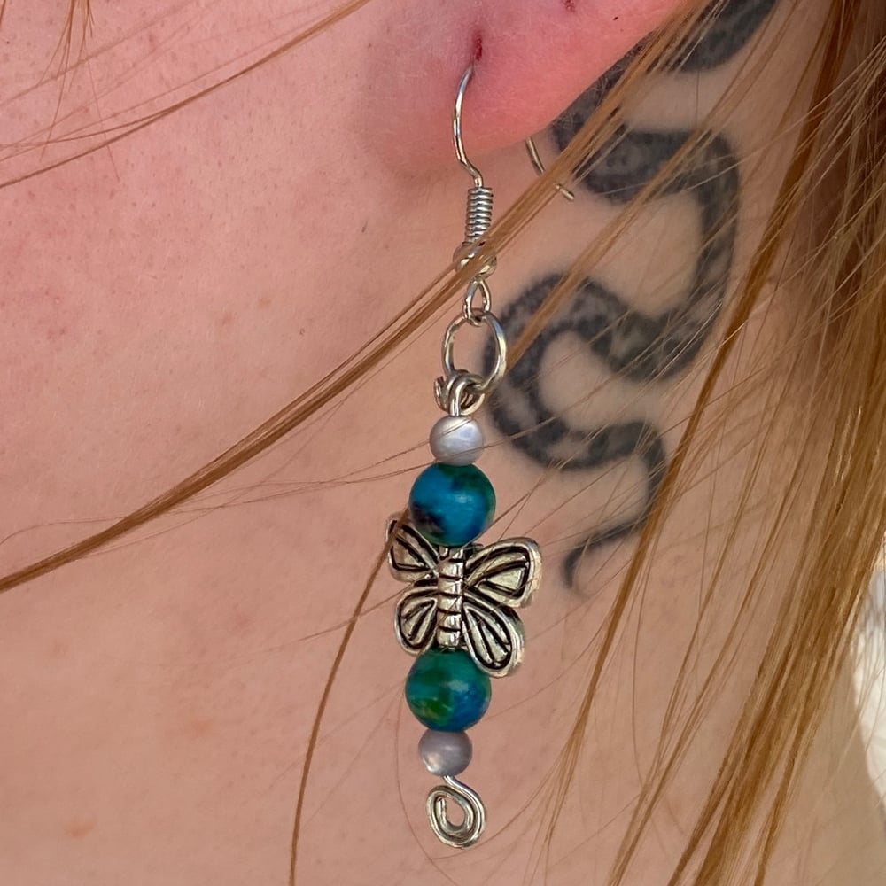 Image of aqua wings earrings