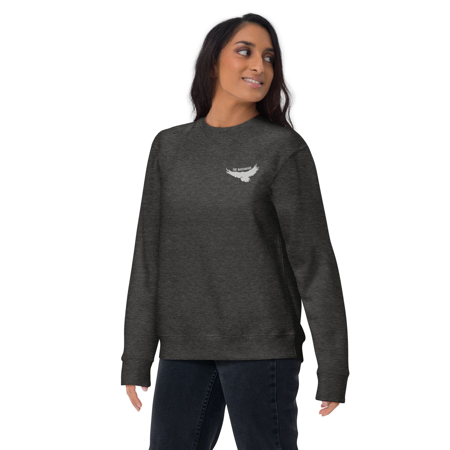 Image of Officially licensed Ravenhood embroidered Unisex Premium Sweatshirt with front and back design