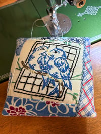 Image 2 of Feedsack Bluebird Pincushion 2