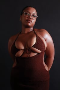 Image 1 of Front Tie Knit Maxi Dress -Brown