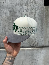 Image 3 of GRAY SUEDE BRIM MULTI TONE OAKLAND ATHLETICS CUSTOM FITTED CAP