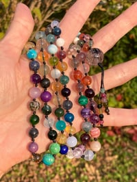 Image 9 of Rainbow Gemstone Hand Knotted Necklace with Tourmalinated Quartz Focal Bead and Rainbow Tassel