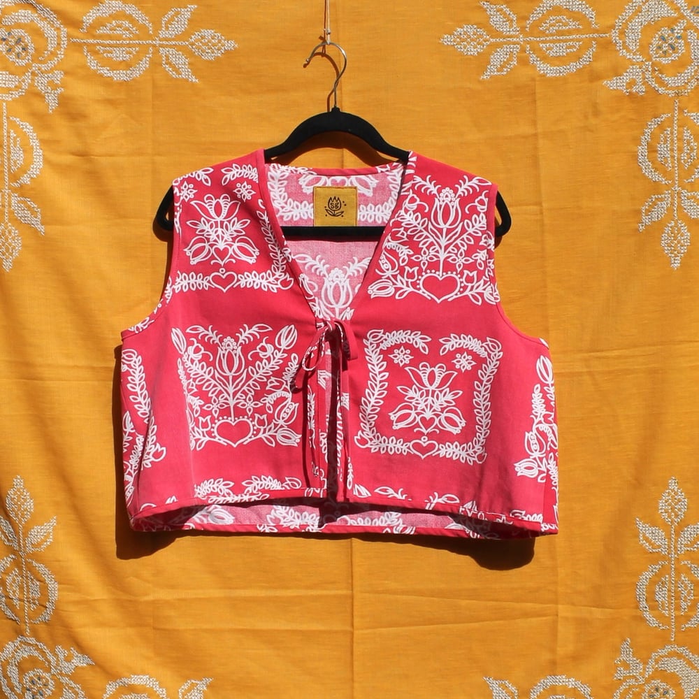 Image of Folk Flowers Tie Top/ Layering Vest