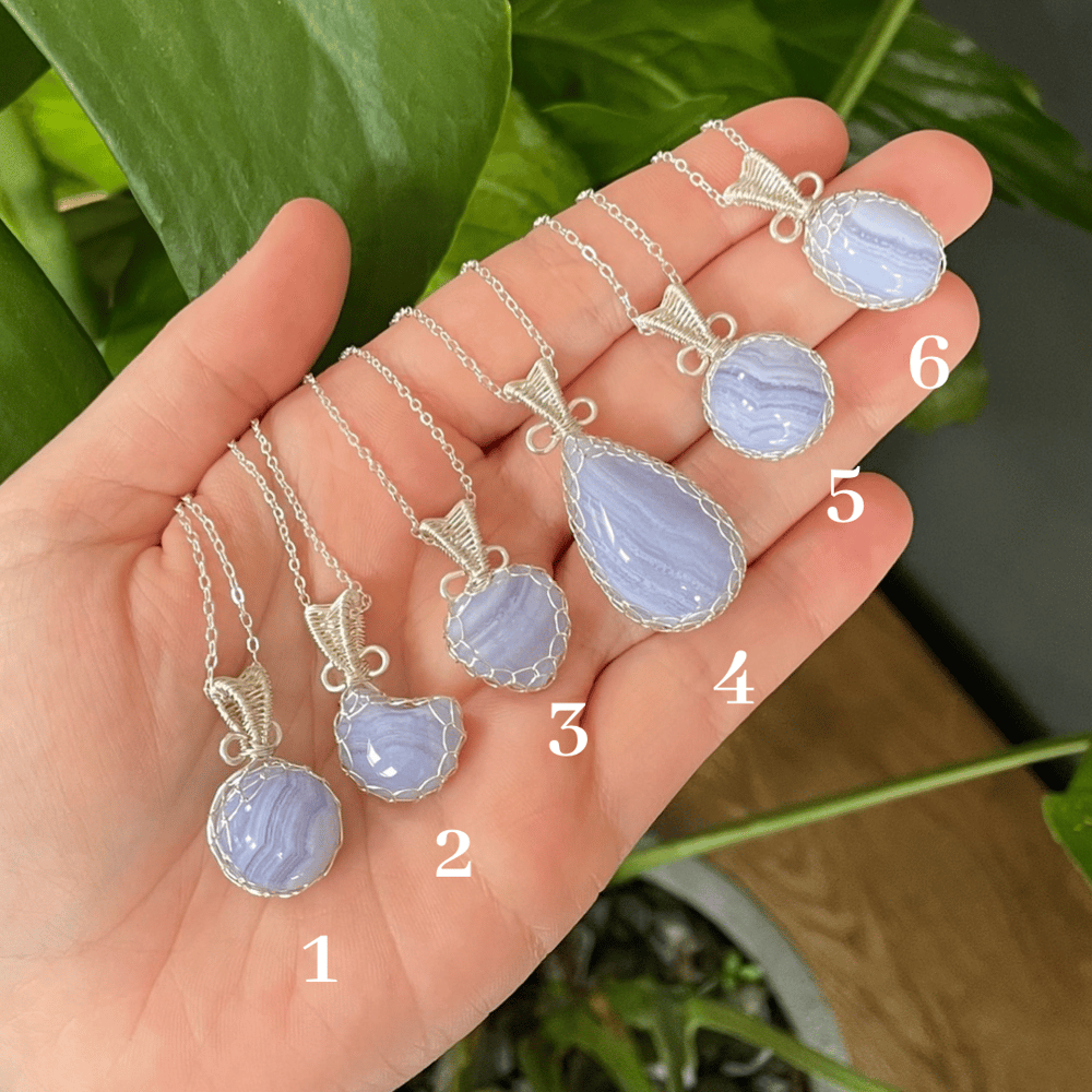 blue lace agate crystal necklaces!