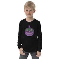 Image 5 of Youth Long Sleeve Tee - Jack O Lantern Retro Purple Glow