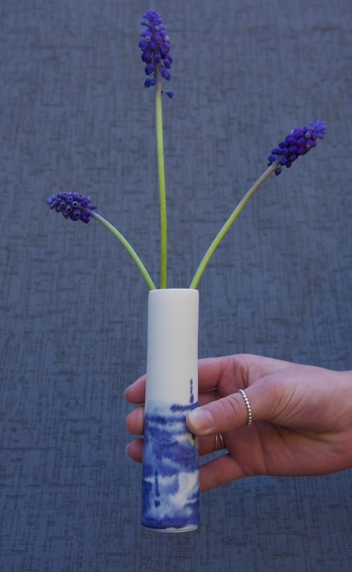 Image of Small Blue & White Sgraffito Vase