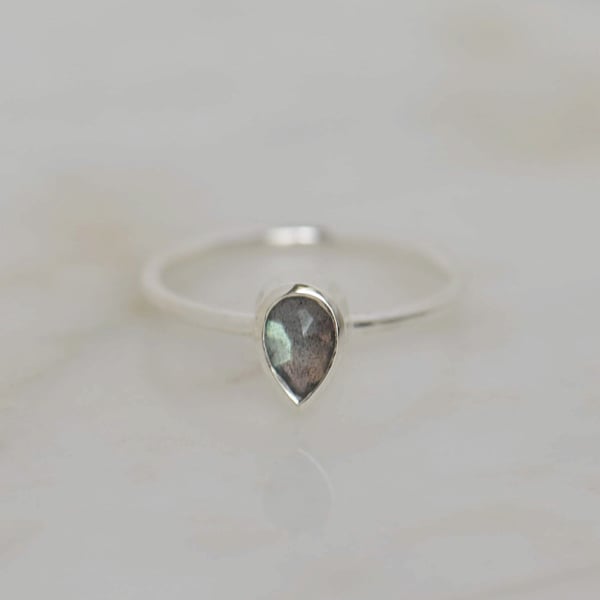 Image of Labradorite Moonstone pear cut classic silver ring