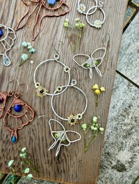 Image 6 of Sterling Woven Luna Moth Earrings with Peridot