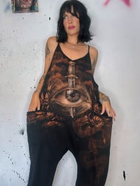 Image 3 of “DEEP CUTS” CUSTOM BLEACH PAINTED BAGGY ROMPER LARGE 