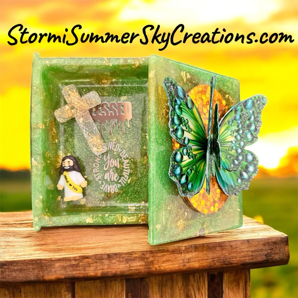 Image of Green/Gold Marbled Book Prayer/Trinket Box