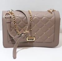 Image 2 of Badgley Mischka tan quilted studded vegan handbag