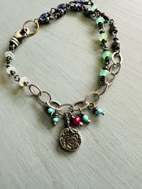 Image 5 of opal chalcedony and peacock pearl charm bracelet