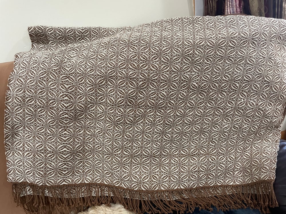 Image of Handwoven Alpaca/Wool Throw “Brown White Pedals