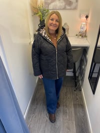 Image 3 of Quilted Leopard Print Lined Hooded Jacket