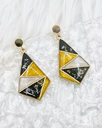 Image 1 of GOLD & BLACK FLORAL DANGLES