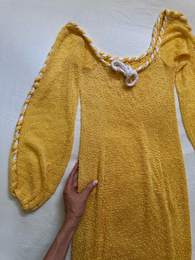 late 1960s tangerine dream fine slinky crochet knit dress