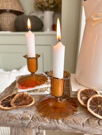 Image 1 of SALE! Amber Glass Candlesticks ( Set of 2 )