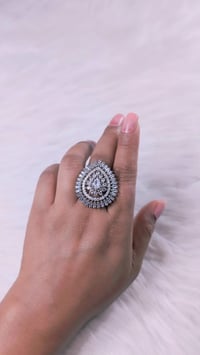 Image 3 of ADR4502_Silver Plating with Green and White Stone American Diamond Adjustable Ring