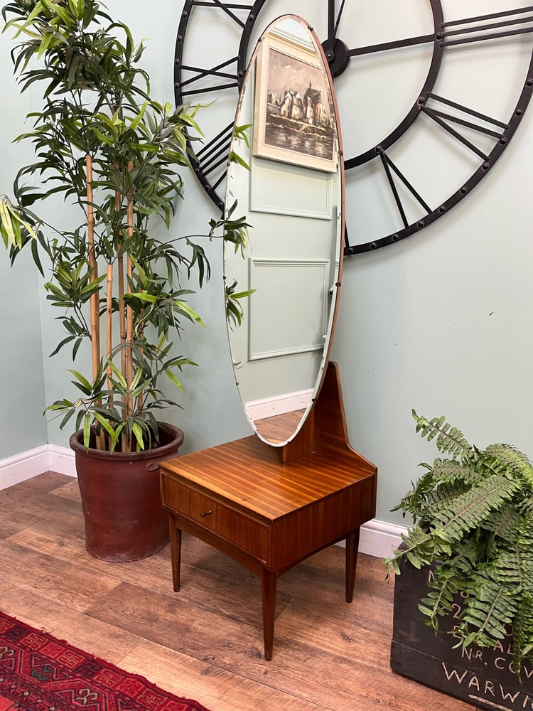 Image of Stunning Mid Century Retro Teak Dressing Table Cheval Mirror,