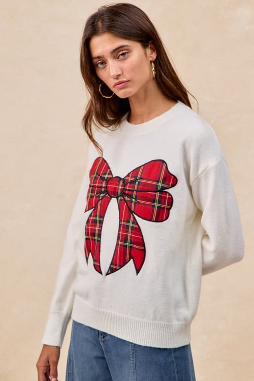 Image of Plaid Bow Holiday Sweater