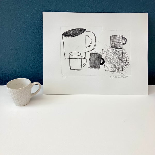 Image of Five Cups drypoint etching 