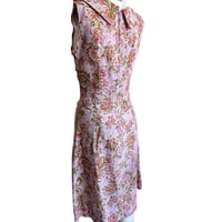 Image 2 of 1950's Pale Pink Whimsical Paisley Wiggle Dress with Peter Pan Collar Style Neck Tie
