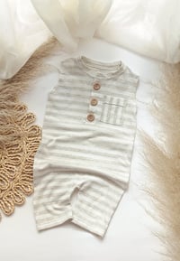 Image 1 of Baby Boy Onesie for Sitter Photoshoot | Jeremy | 12 months | grey stripes