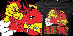 Image of cockpunch pig vs rooster black shirt  portion of proceeds go to march of dimes