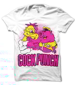 Image of cockpunch pig vs rooster white shirt pink portion of proceeds go to march of dimes