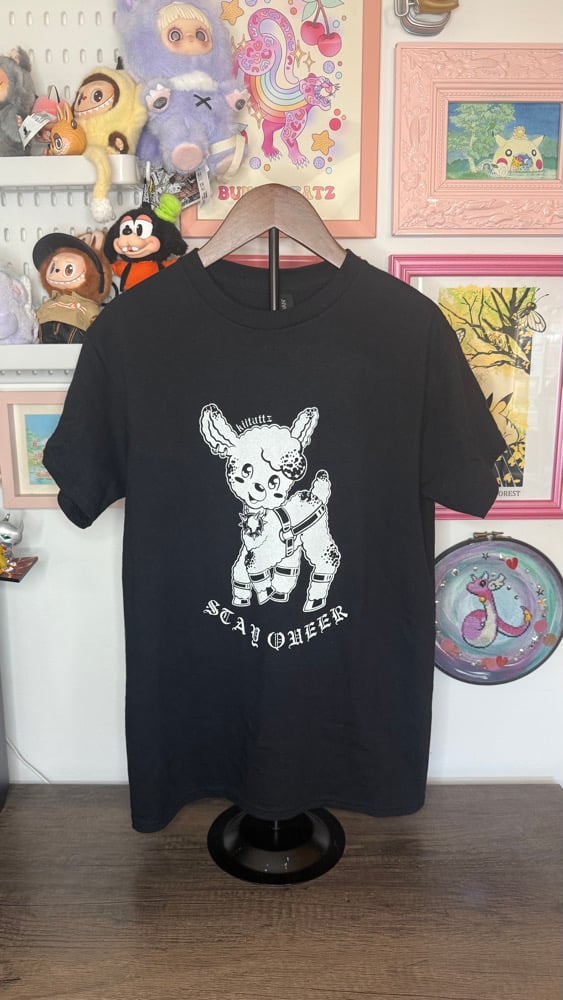 Image of White on Black Stay Queer Sheep T-Shirt