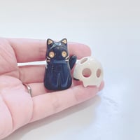 Image 3 of Glow in dark Black cat with skull mask ceramic figurine