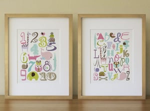 Image of A set of two 8" X 10" prints : Girl . Number . Alphabet . Children Wall Art . Baby Nursery Wall Art 