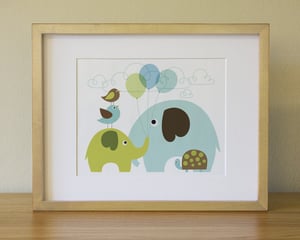 Image of Baby elephant and his balloons . Baby Nursery Wall Art . Children Wall Art