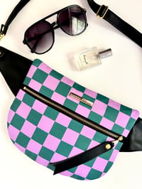 Image 5 of Purple & green checkered crossbody 