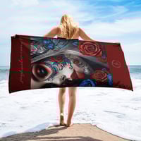 Image 2 of Towel Red and Blue Sugar Skull
