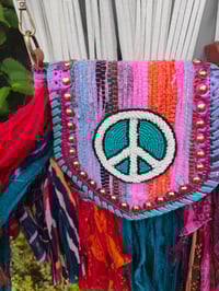 Image 3 of FRILL MINI body cross Sari bag with ruffles - detachable strap -peace sign 2